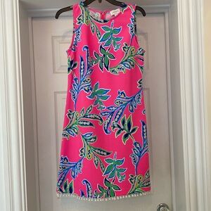 Laundry by Shelli Segal neiman marcus floral pom-pom trim A-line dress